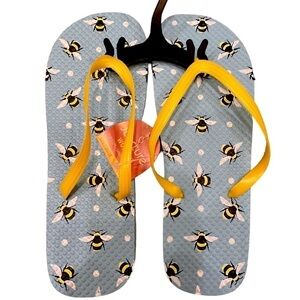 New Women's Juncture "Bumblebee" Rubber Flip-Flops - Blue/Yellow, Size M 7/8